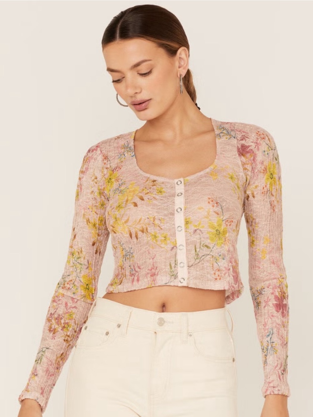 Free People Sheer Floral Lace Crop Top Size XS